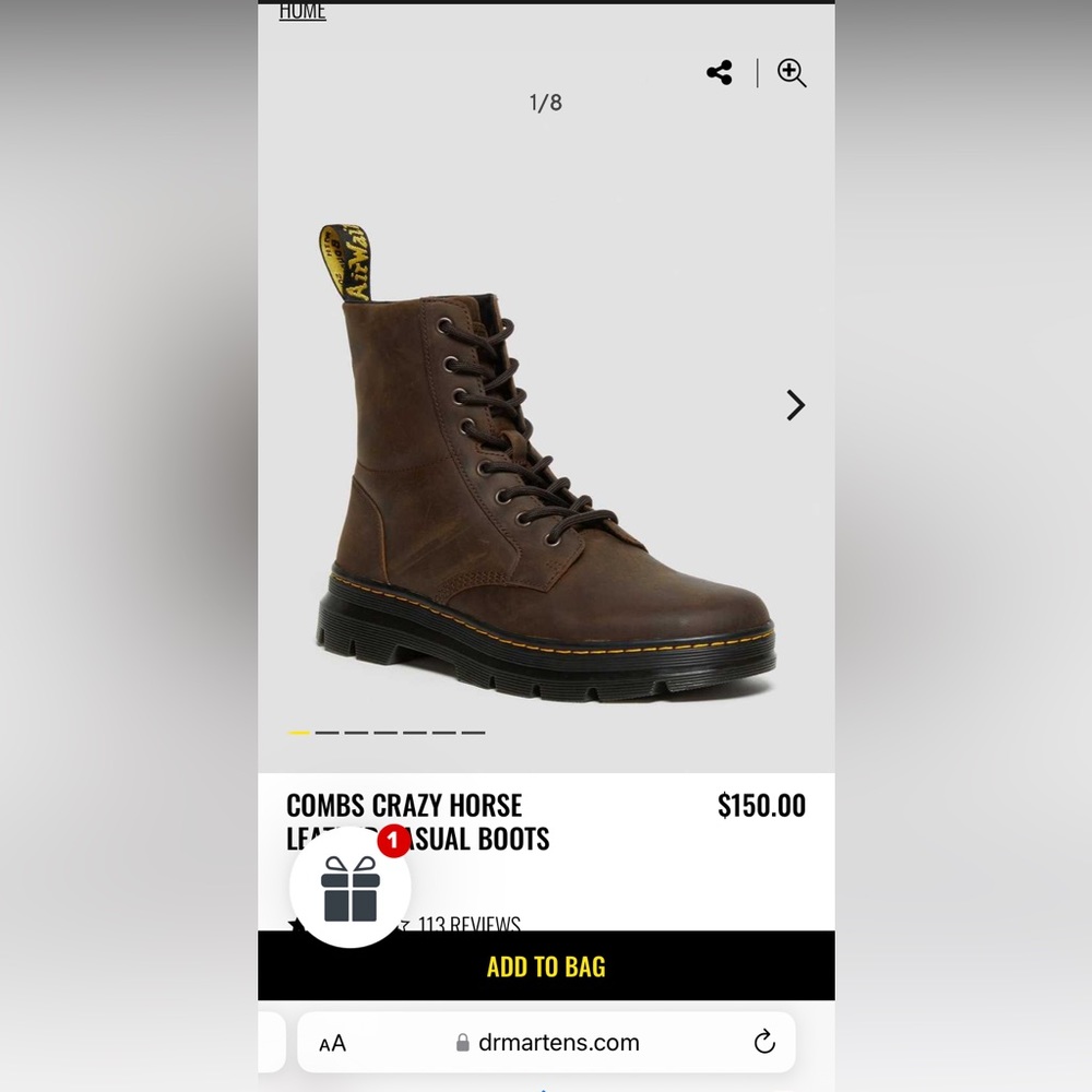 Brown leather lace up dr martins , NEW